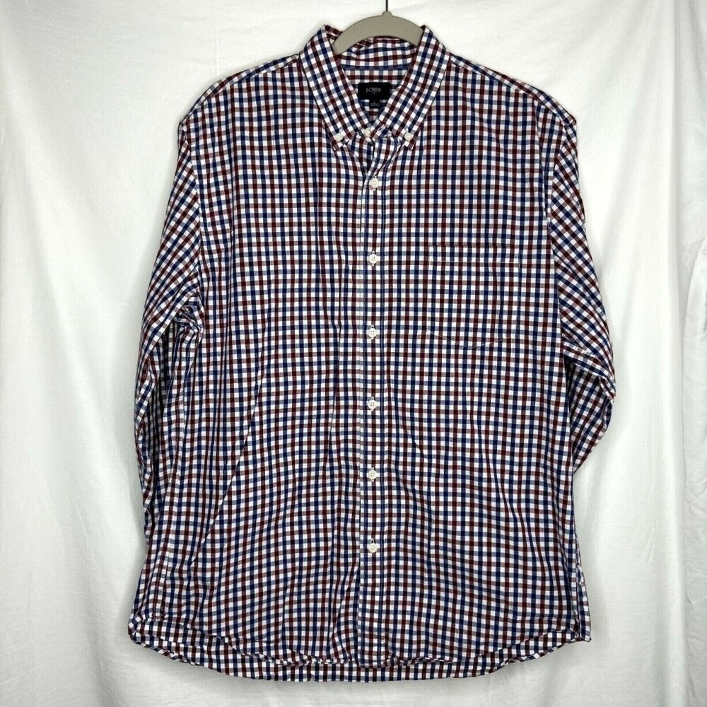 J. Crew Button Front Size Large Blue Checkered‎ Pattern Long Sleeve Shirt